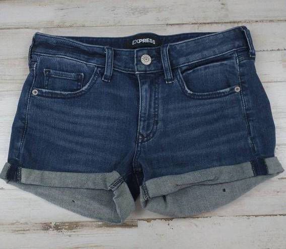 EXPRESS NWOT Shortie cuffed shorts relaxed low rise dark blue denim 