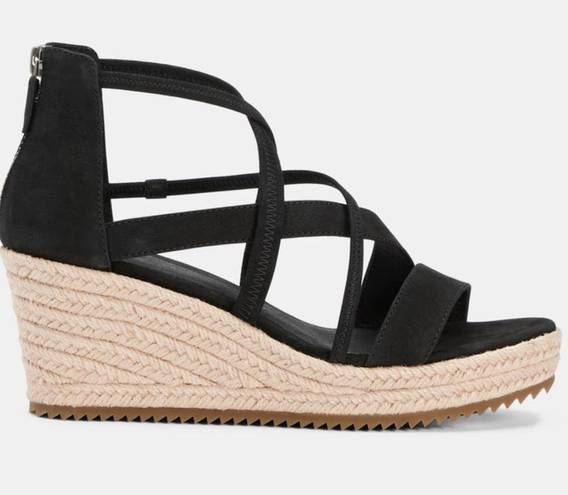 Eileen Fisher  Wanda Black Tumbled Nubuck Espadrille Wedge Sandal, NEW, Size 11