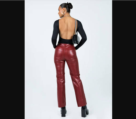 Princess Polly Macey Burgundy Faux Leather Pants 2