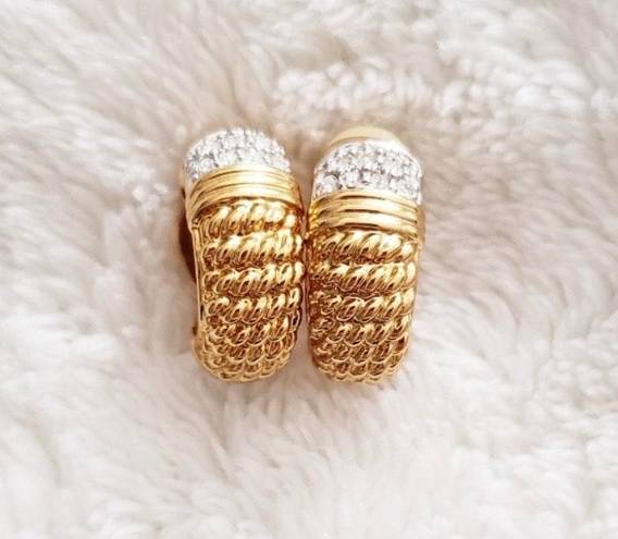 Swavorski Vintage  Gold + Crystal Huggie Earrings