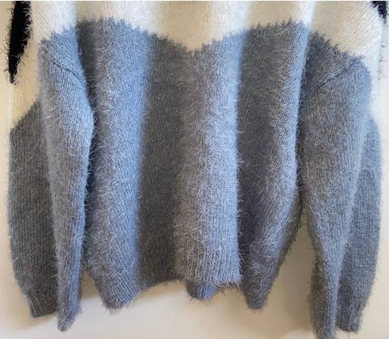 a.n.a blue color blocking fuzzy sweater