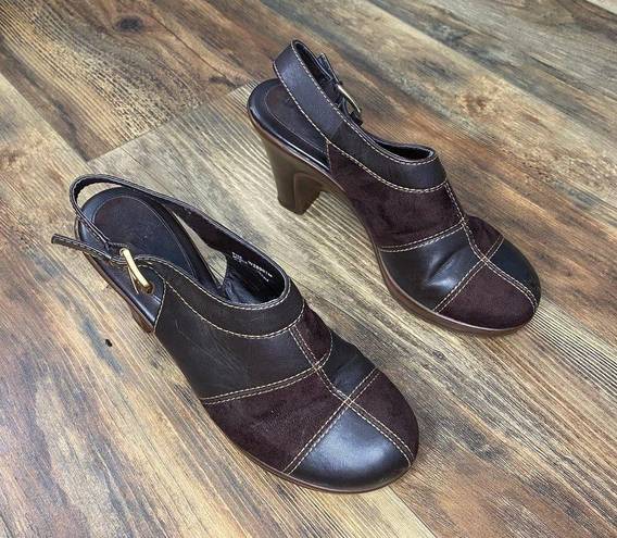 Tommy Hilfiger 90's Patchwork Clogs Tommy Vintage Shoes Slingback Brown Buckle Heel 8.5