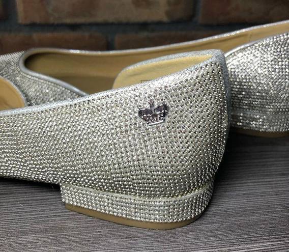 Juicy Couture Womens  Rhinestone Ballet Flats Size 7.5 Silver Slip On Shoe