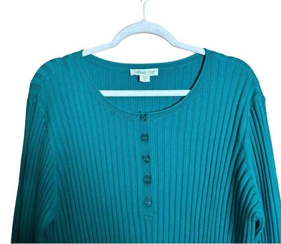 Coldwater Creek  Sweater Womens 2X Green Ribbed Pullover Long Sleeve Sweatshirt