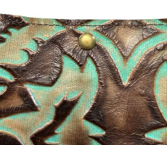 Laredo Handmade  Burnt Turquoise Leather Western crossbody Purse Embossed Design