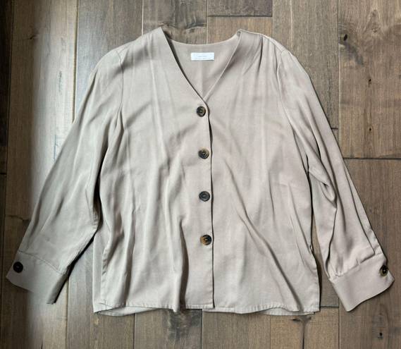 Oak + Fort  Button Down V-Neck Long Sleeve Shirt