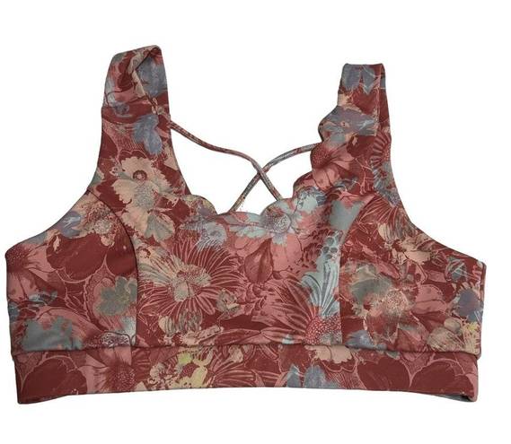 Anthropologie  Daily Practice Allie Sports Bra Floral Size Large Scalloped