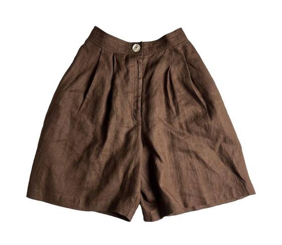 Bermuda vintage 90s brown linen high waisted pleated front  dressy mom shorts