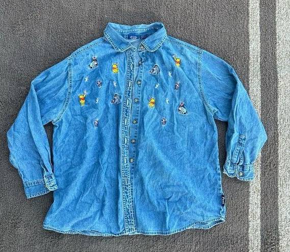 Disney Vintage  Pooh embroidered denim button up shirt, size XL