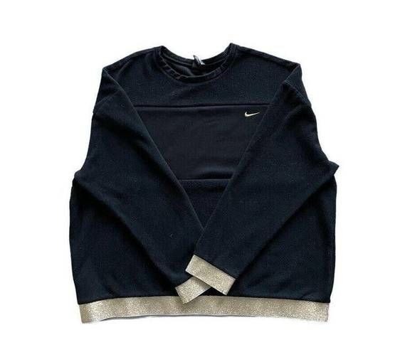 Nike -Women's Long Sleeve Therma Icon Clash Fleece Crew Top Black/Gold Size XL