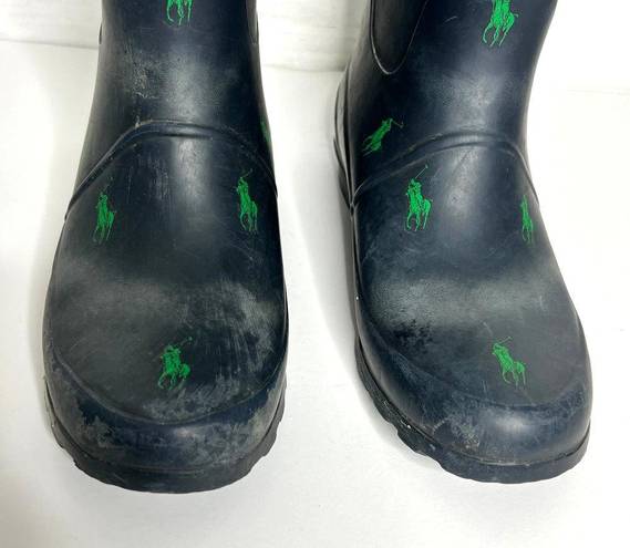 Polo  Ralph Lauren Tall Rubber Rain Boots Blue Green Shoe Size 10