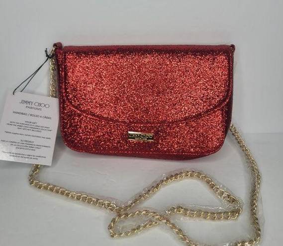 Jimmy Choo  Parfums Red Glitter Chain Crossbody Bag