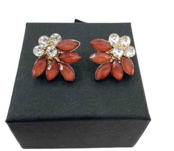 Petal Vintage Rhinestone Floral Coral Lucite Faceted  Earrings