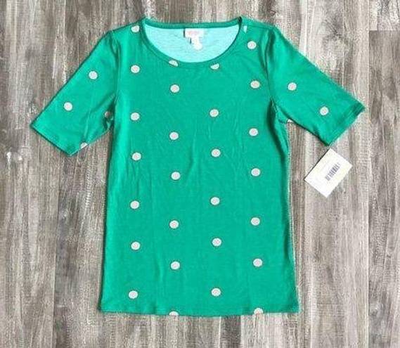 LuLaRoe  Gigi 3/4 Sleeve Top Green With Polka Dots