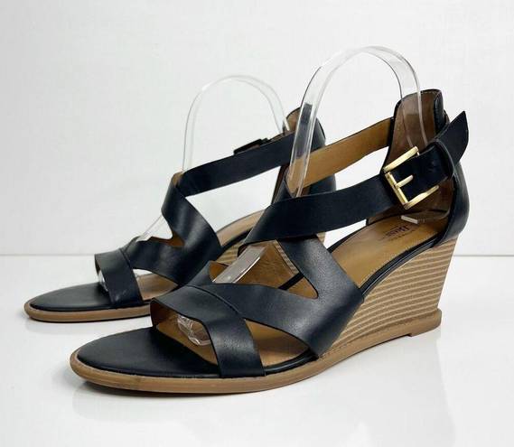 Krass&co G.H. BASS & . Sandal Renae Wedge Heel Strappy Faux Leather Black Women Size 10