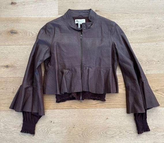 BCBGeneration  Leather Double Layer Peplum Jacket in Brown