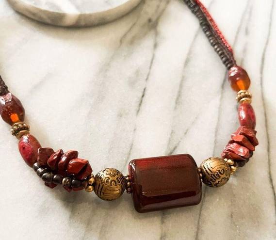 Coldwater Creek  Beaded Necklace - Rust Red Chunky Beads, Earthy Casual Style