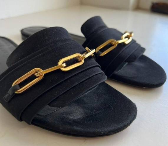 Burberry  Coleford Black Italian Made Chunky Gold Chain Slip on Flat Sandals 41