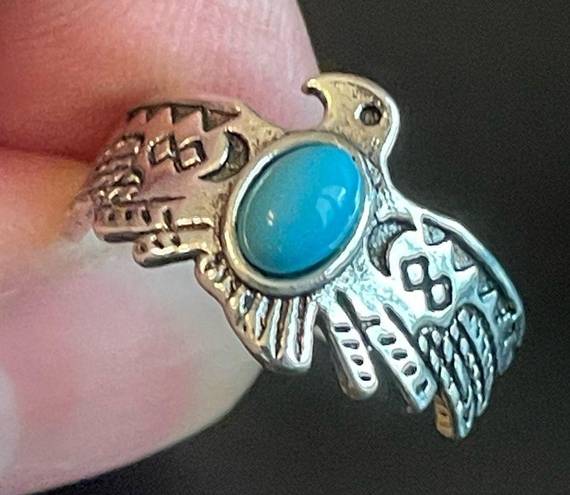 Turquoise stone eagle silver plated ring size 7