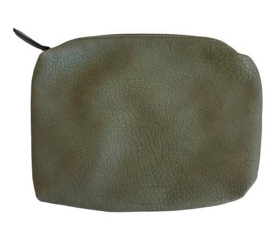 Anthropologie  Solid Lined Pebbled Faux Vegan Leather Green Zipper Clutch Pouch