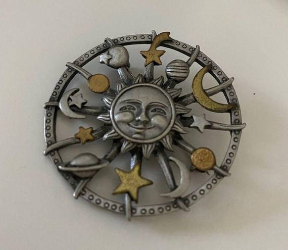 The Moon Celestial silver gold color star sun planets JJ vintage brooch pin signed