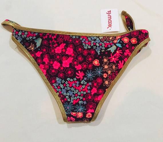 Aerie NWT XS  Pink and Gold Floral Bikini Panties with Hip Ties