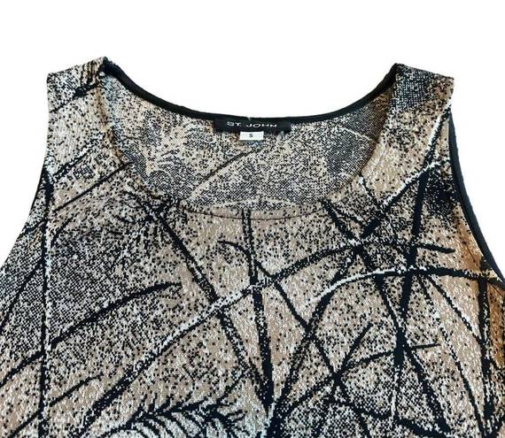 St. John  Sleeveless Leaf Print Neutral Blouse Shirt Top Stretch Size Small Women