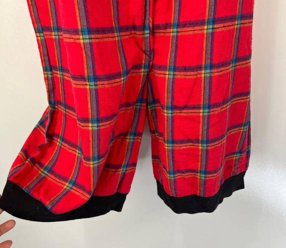 One Piece Vintage Night Flowers Plaid Flannel Romper Red  Pajama