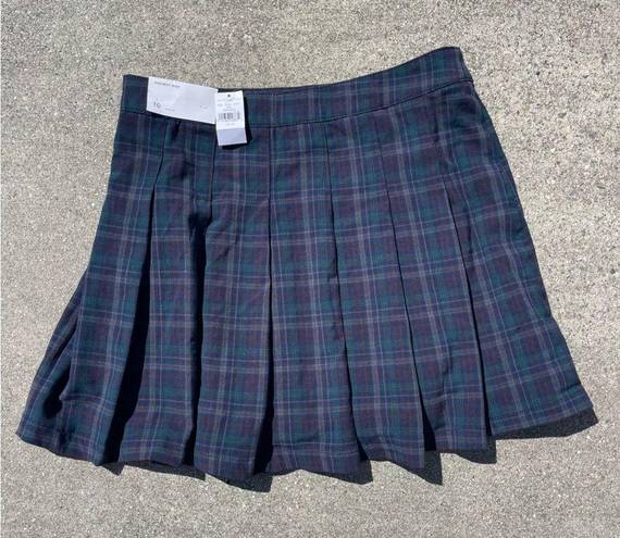 American Eagle  NWT Highest Rise Pleated Plaid Mini Skirt Blue Green Tartan 10