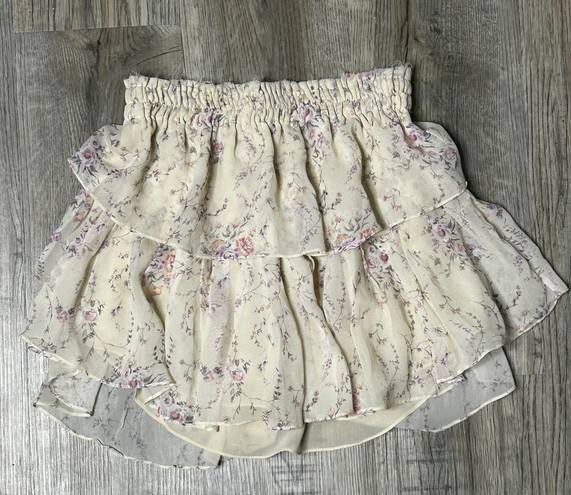 Love Shack Fancy Floral Ruffle Silk Skirt