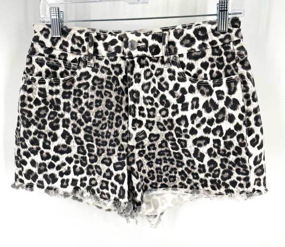 Good American  The Cut Off Denim Short High Rise Snow Leopard Print