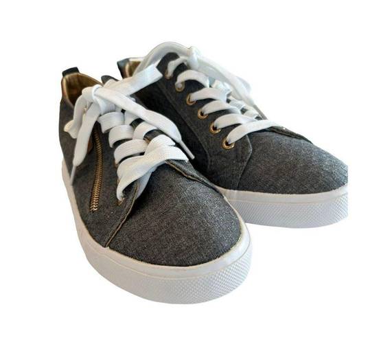 Twisted  Kix Sneakers Women 10 Gray Side Zippered Lace Up Canvas Sneakers NWOT