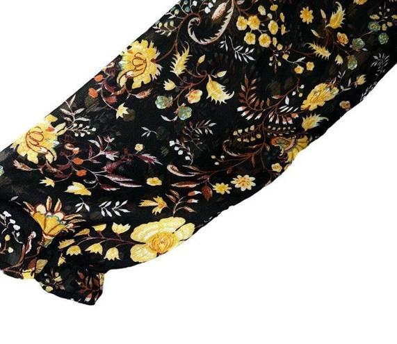Harper  241 Gorgeous Black Floral Chiffon Ruffle Trim L/S Dress NWOT Size 12