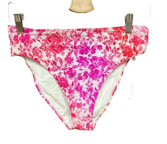 PilyQ  Azalea Floral High Waist Bikini Bottoms Pink Size Medium