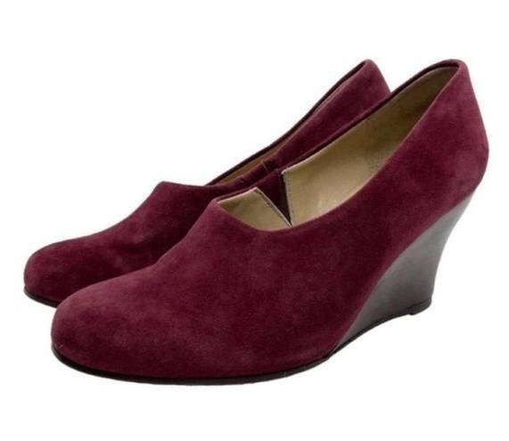 Eileen Fisher Round Toe Slip On Burgundy Suede Wedge Shoes Size 5.5