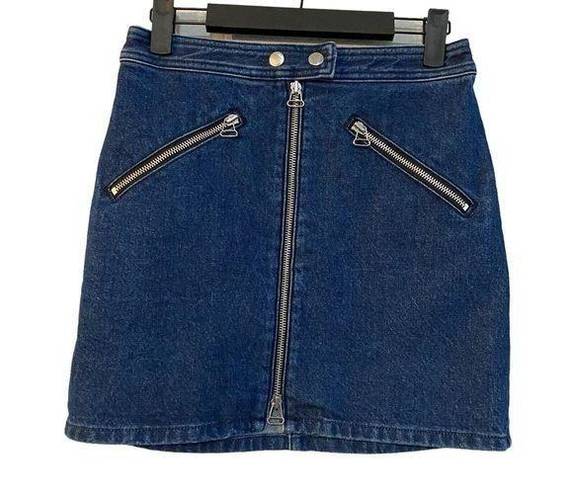 Rag and Bone  Denim Mini Skirt Size 25 Blue Womens Dark Wash Zipper Pockets Grunge