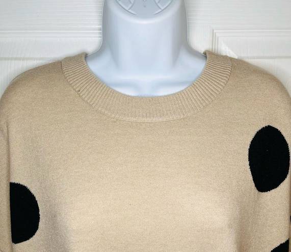 T Tahari  Polka Dot Crew Neck Pullover Sweater Plus Size Tan Khahi Black 1X