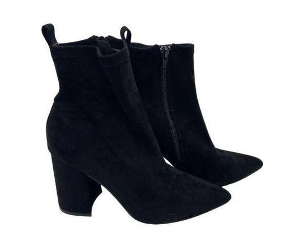 Steve Madden  FALONA Black Suede Boots Chunky Block Heel Booties Women's Size 8