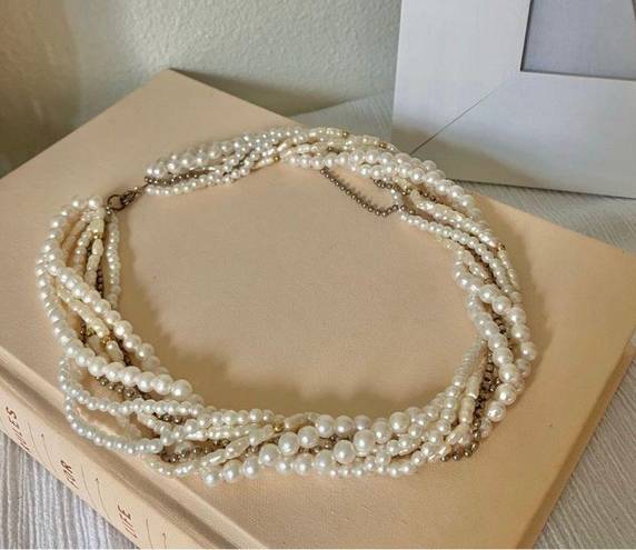 American Vintage Vintage “Hettienne” Mixed Pearls Multi Strand Necklace 18” Freshwater Gold Silver