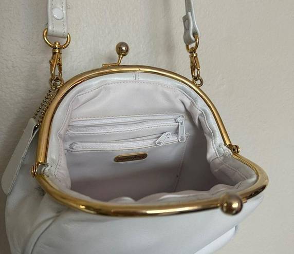 Jacqueline Ferrar Vintage White Shimmer Leather  Clasp Purse Gold Hardware