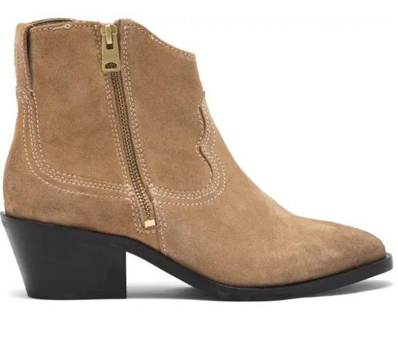 All Saints Carlotta Tan Suede Heeled Side Zip Ankle Boots. Size 10. New