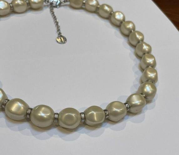 Talbots Beautiful Signed  Silver Tone / Faux Pearl Necklace Adjustable Length