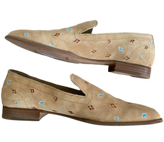 Rag and Bone  Amber Embroidered Suede Loafer Flat in Tan Multi Size 38