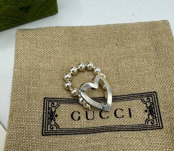 Gucci  Sterling Silver Open Heart Ring Size 6 NEW Toggle & Beaded