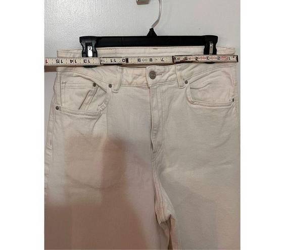 & Denim Women's High Waist Raw Cut Wide Leg Crop Pants White Light Wash Size 31