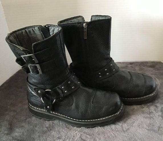 Harley Davidson  Marmora Ladies Black Leather Buckle Biker Boots Size 9.5    EUC