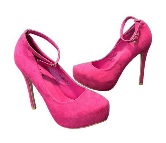 Bella Marie , hot pink, suede Mary Jane Pumps.