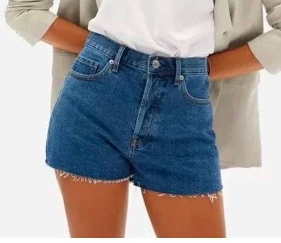 Everlane  The Cheeky Cutoff Fray Raw Hem Button Fly Denim Jean Shorts Blue 2