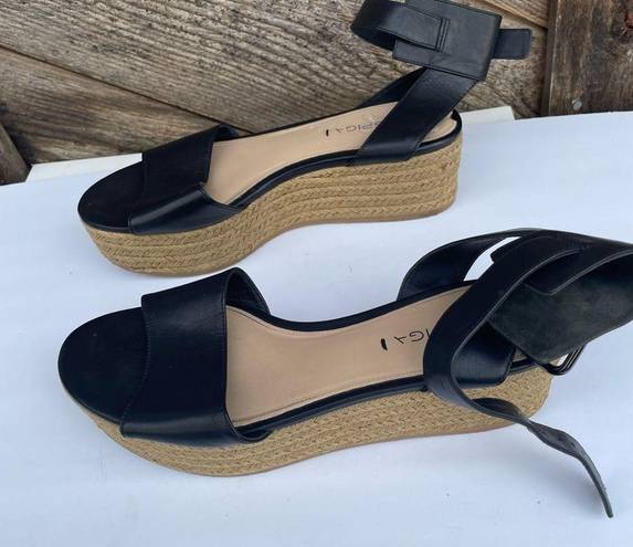 Via Spiga  Nemy Black Leather Ankle Strap Platform Espadrilles Sandals, 9