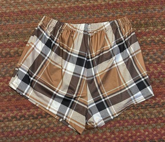 Lounge BLACK & BROWN STRETCH PLAID CASUAL  SHORTS